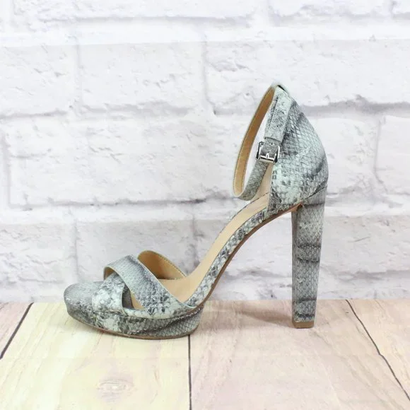 Michael Kors Divia Gray Snakeskin Leather Platfrom Heel Sandals 6.5 M - Picture 1 of 9